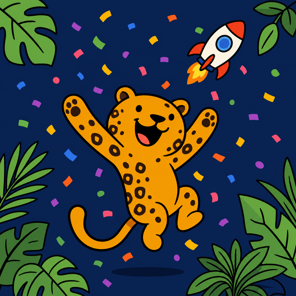 Optuu celebrating a website launch with confetti and a rocket